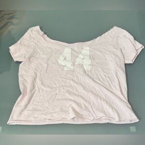 Brandy Melville Off the Shoulder Light Pink Tee with White Number Print